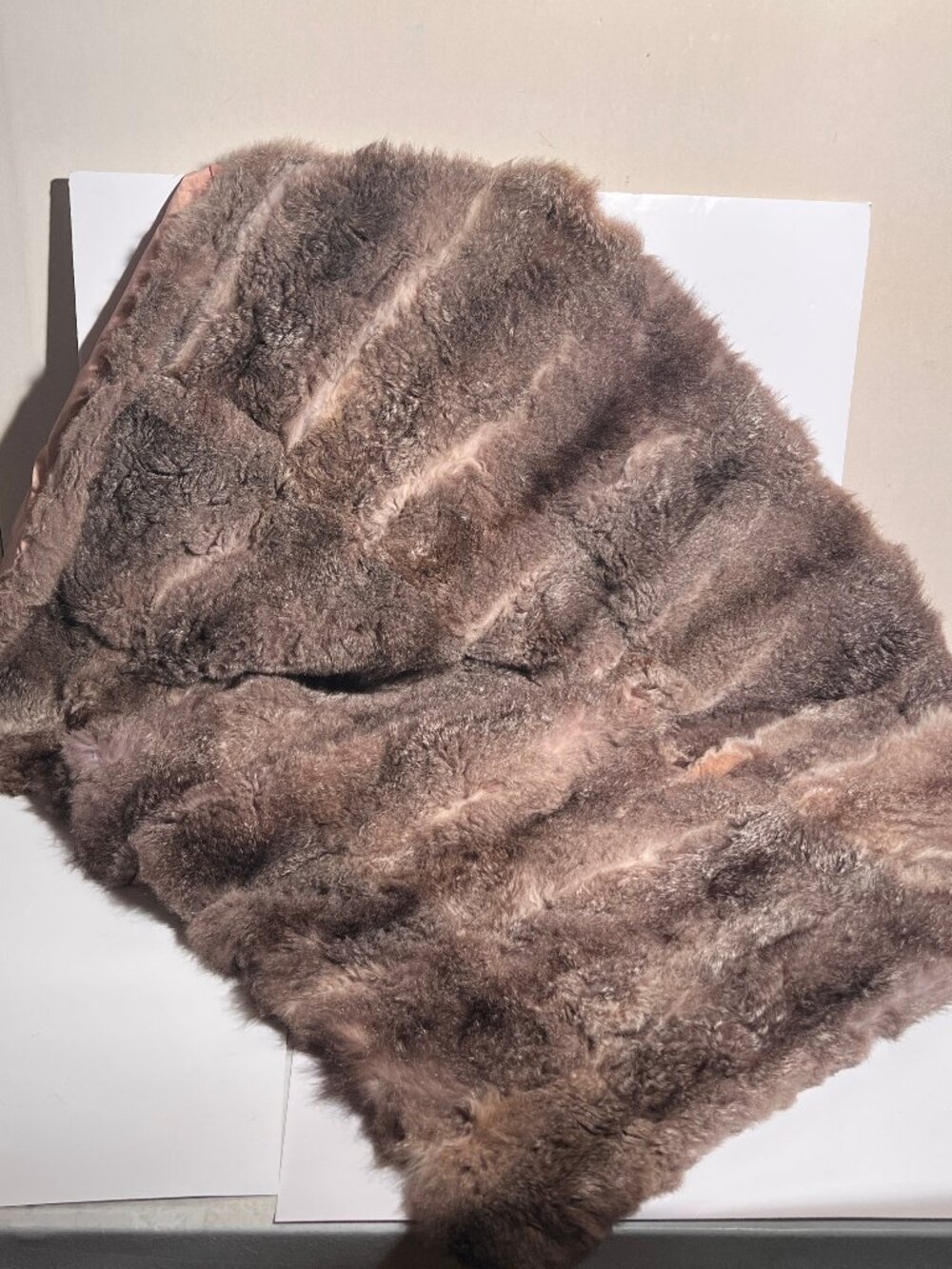 CRÉATION A&O Genuine Rabbit Fur Shawl Wrap Stole Warm Brown Taupe